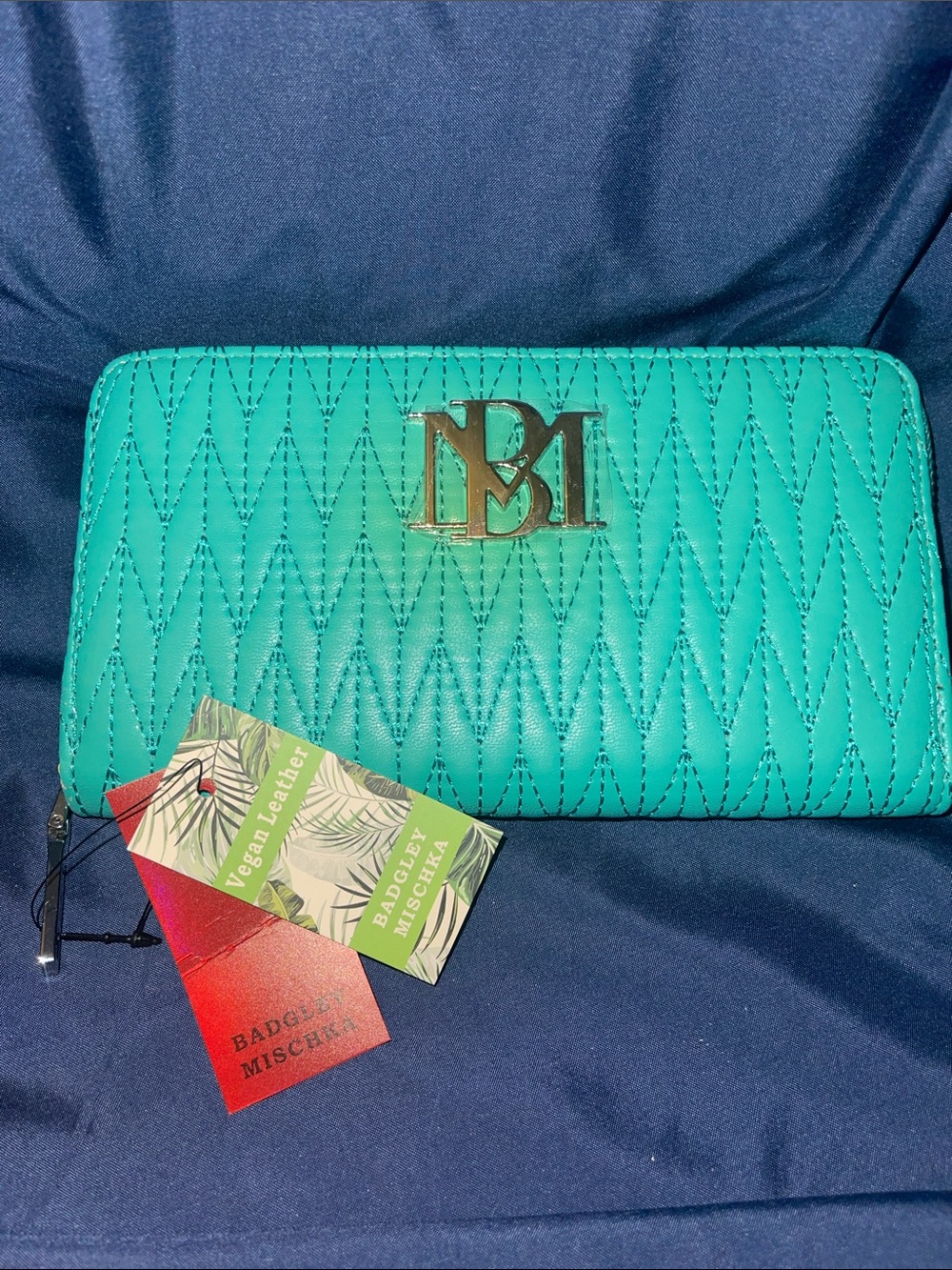 Badgley Mischka Green Quilted Wallet with Logo